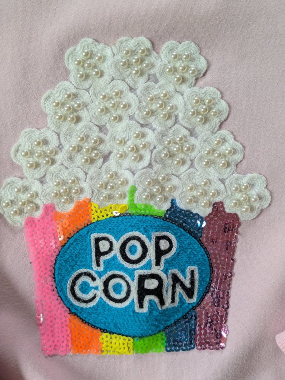 Lola And The Boys 8 Velour 3D Popcorn Sweatshirt Pink Sparkle Pearls Bedazzled - Picture 2 of 6